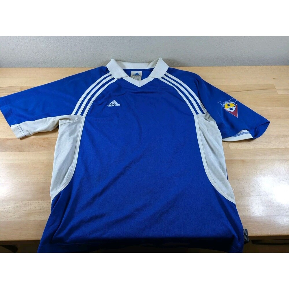 Vintage Adidas Soccer Jersey #10 Mens Medium Blue White Alaska Goldstrikers 2002